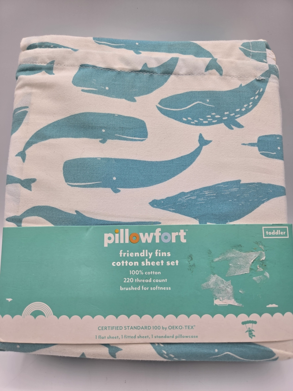Pillowfort Toddler Cotton Sheet Set - Teal Whale Print
